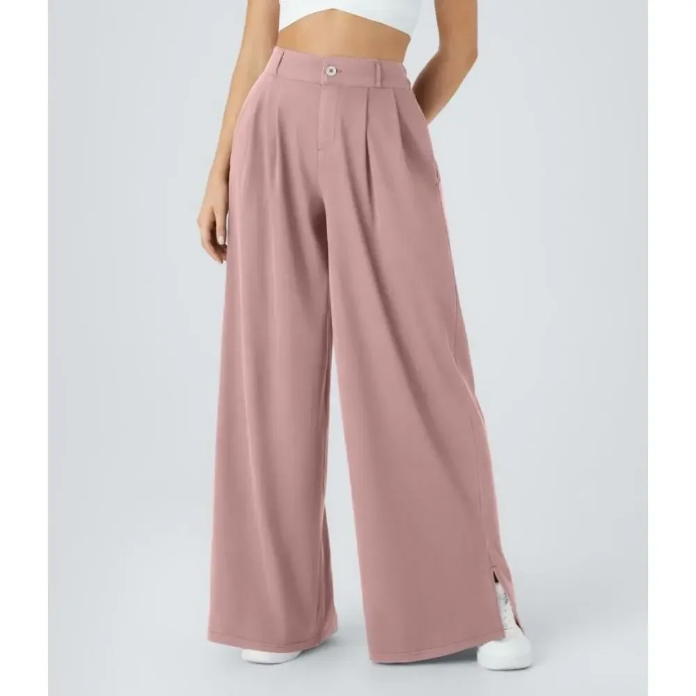 Halara High Waisted Button Zipper Side Pocket Split Hem Wide Leg Casual Pants - Picture 2 of 16